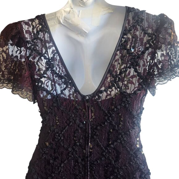 HW Collections VTG Black Lace Overlay Plum Midi Dress-Whimsygoth-Fairy-Event-7/8 - Picture 9 of 16